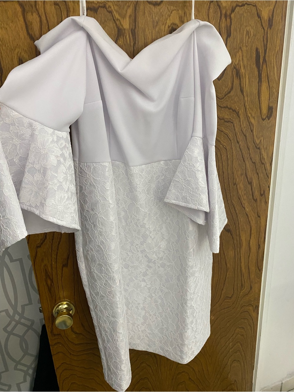 Off-Shoulder Lace Midi Dress in white